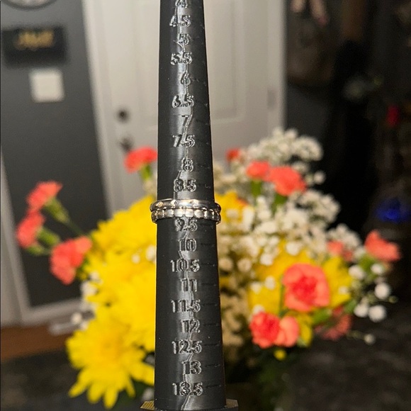 Silver Textured Band Ring Set of 2 Size 9 - Picture 3 of 4